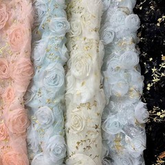 3D Embroidered Plate Rose Mesh Gauze Lace Fabric DIY Sewing Wedding Suit Cloth,
