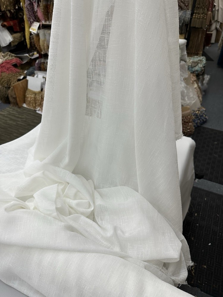 Faux Linen Sheer Voile Gasa Fabric 116” Wide Curtain Drapery Sold BTY Off White