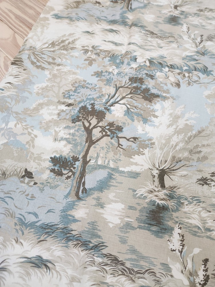 Thibaut Fabrics, Lincoln Toile, Tree Design in blues, tans and browns