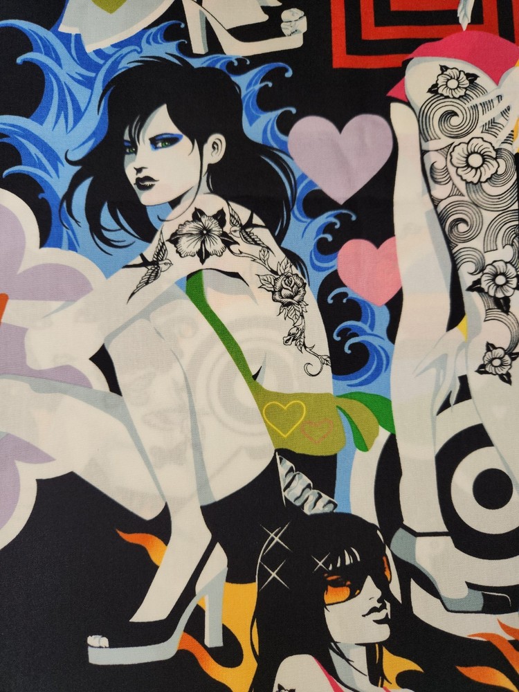 Alexander Henry Fabric Inked 2006 Tattoo Pinup Girls Groovy Retro Fashion 1 Yard