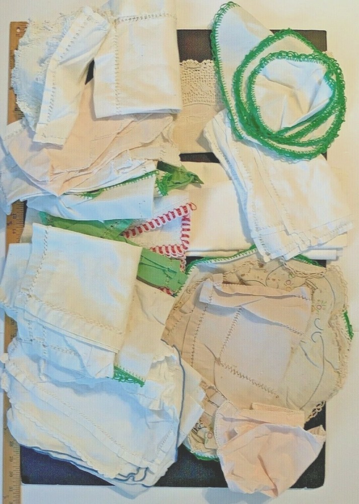 LOT Crafting Fabrics Assorted Cotton Embroidered Square Round Oblong Beige 3 Lbs