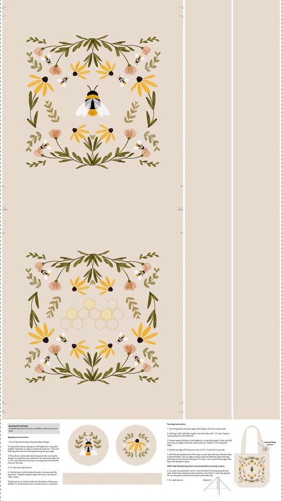 FIGO – Humblebee – 24.5″ Canvas Tote Panel – Cream