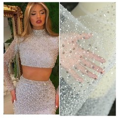 BENECREAT 63x39inch Glitter Tulle Fabric with Sequin and yard, Silver