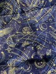 2001 Celestial Planets Fabric Traditions Sun moon stars Blue Cotton 2 Yards