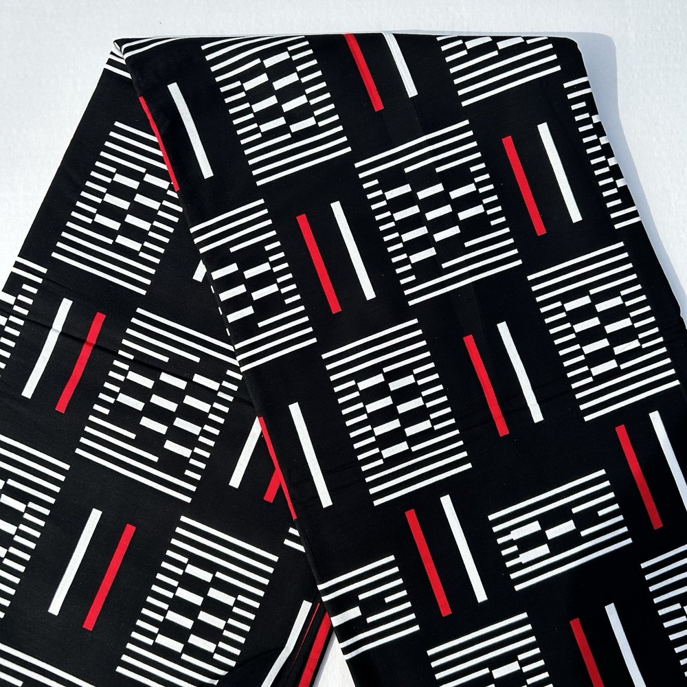 African fabric, Kente black and white tribal print dressmaking fabric