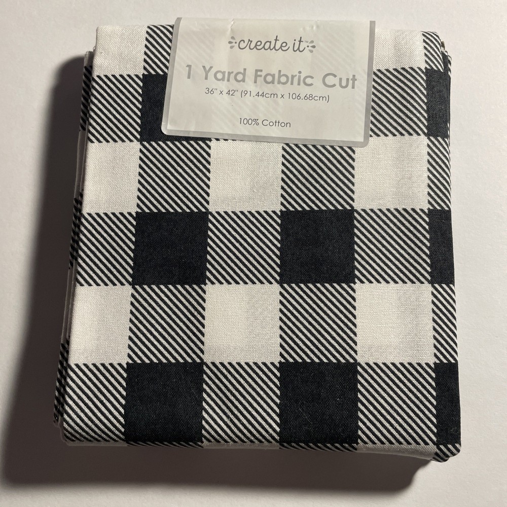Create It – One Yard Fabric Pre-Cut 36″ x 42 | Black White Plaid 100% Cotton