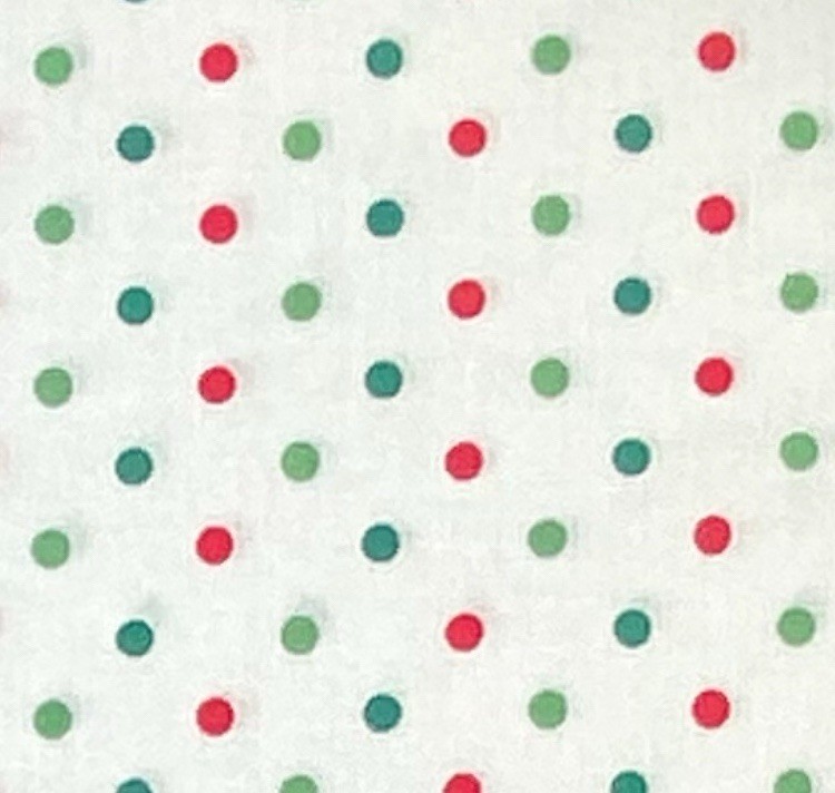 Red & Green Dots on White Fabric, by Half Yard, Christmas Polka Dots