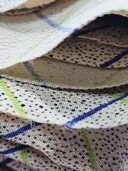 Stamped Beige Windowpane Blue Green Plaid Crepe Flowy Fabric 38.5″w X 60″ 1.6yd