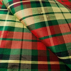 Green Red Yellow Christmas Plaid Silk Dupioni Fabric Iridescent 42″ by the Yard