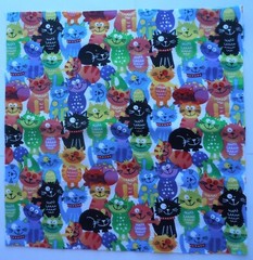 Cotton Group D Fabric Smiling Cats 1 Piece 10 3/4″ x 10 3/4″ White Background