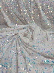 White Velvet Clear Iridescent Sequin Fabric By Yard Shine Sparkle Fashion Stretc