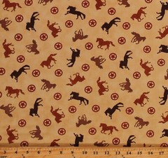 Cotton Wild Horses Western Cowboys Wild West Fabric Print by the Yard D467.70