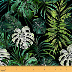 Palm Leaf Decorative Fabric by the Yard Green Leaves Tropical Plants Indoor Outd