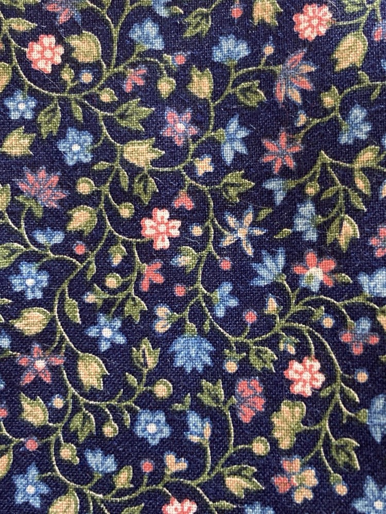 Blue Pink Tan Calico on Navy Blue 2 Pieces Cotton Fabric 22″ x 44″W 15″ x 44″W