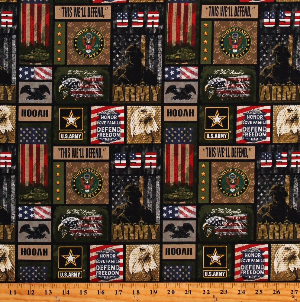 Cotton United States US Army Eagles Military Green Fabric Print by Yard D562.44