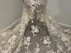 Ivory Gold Corded embroidery Bridal Lace Fabric 50” Width Sold By The Yard