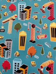 Riley Blake Construction Cranes and Sky Scrappers Cotton Fabric on Blue bt1/2 yd