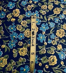 VTG `71 Klopman Mills Yellow & Blue Floral on Navy Rayon/Cotton Blend 44″ X 92″