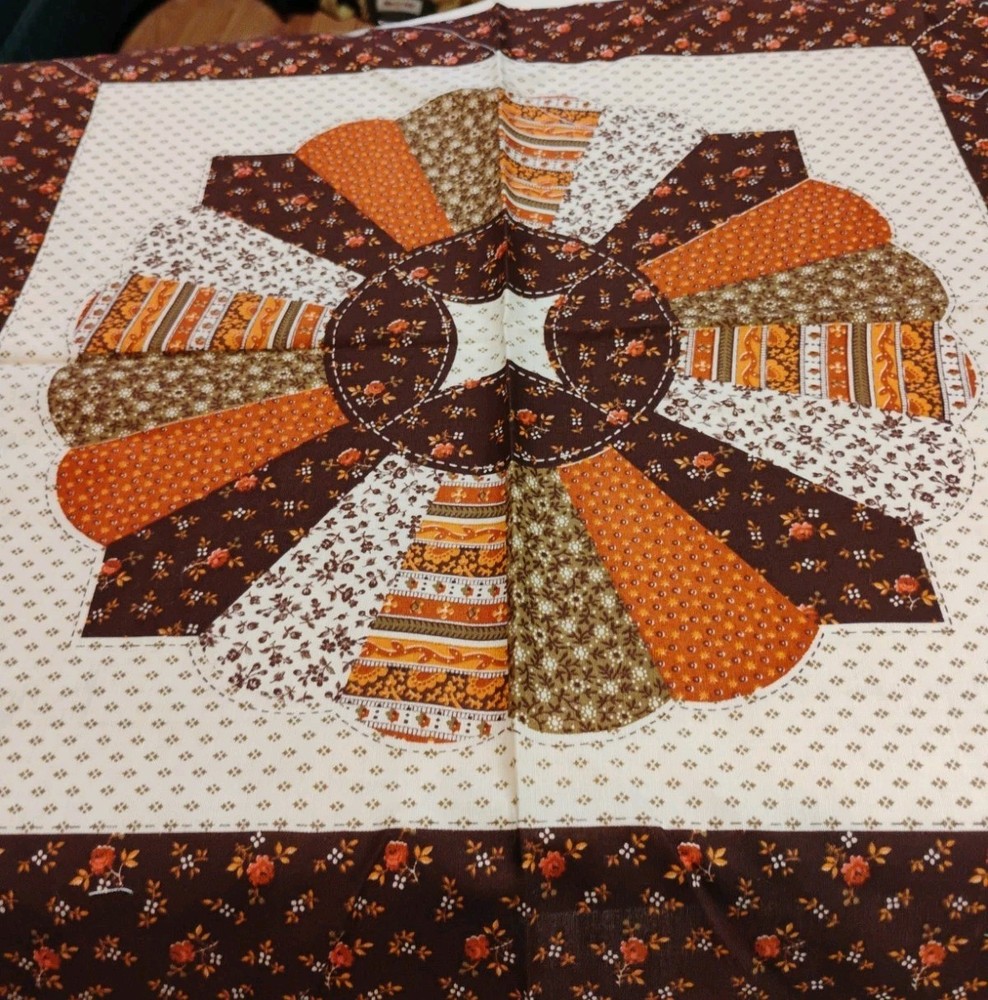Vintage Cranston Browns/Oranges “Granny’s Trunk” Cotton Fabric Panel 17″x16.25″