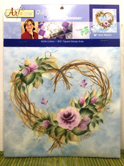 Pink Rose Wreath on Blue Sky Painted Fabric Dewberry 8-1/2″ Art to Sew Quilt Sq