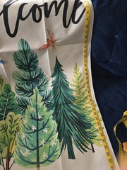 Welcome Trees Printed Fabric Panel, Nature Theme, Beige Green Black