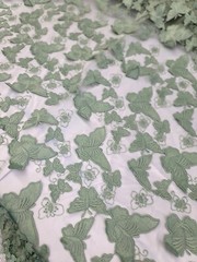 3D Butterfly Design Lace Sage Embroidered 3D Butterfly Lace By Yard For Dress