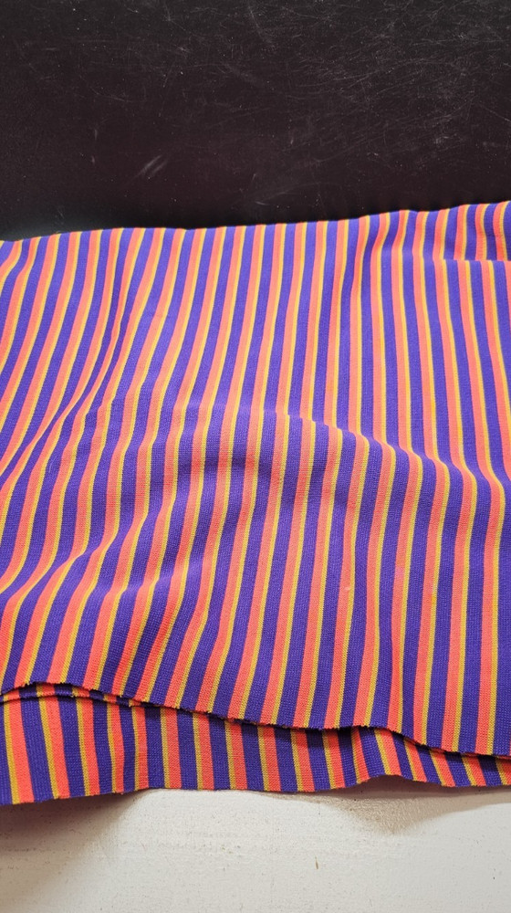 Vintage Hippy 60s Striped Orange Purple (Blue) Yellow Polyester Fabric 41″ x 66″