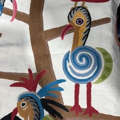 CLARANCE HOUSE Signature Whimsical POLLY BIRDS Crewel Fabric Sample 26”x26”