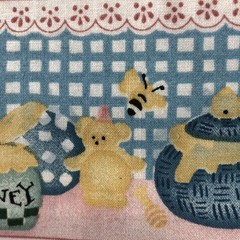 Vtg Daisy Kingdom Honeybear Picnic Stripe Blue Gigham Cotton Fabric 110″ x 44″