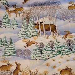 Concord Fabrics Allover Winter Wildlife Print Cotton Fabric 3 1/2 yards X 44″