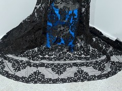 BLACK BEADED SEQUINS EMBROIDERY BEIDAL LACE FABRIC 50″ WiIDE 1 YARD