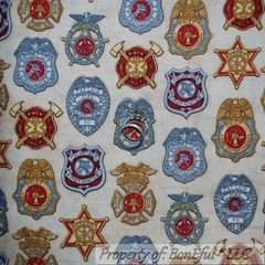 BonEful Fabric FQ Cotton Quilt Fire Man Truck Fighter Star Badge Patch Rescue US