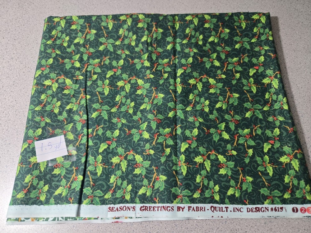 Season’s Greetings Fabri-Quilt Holly Leaves Berries Christmas 1.5 Yards Fabric