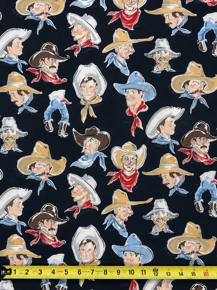 Vintage Cowboys Alexander Henry Buckaroos On Black by Yard