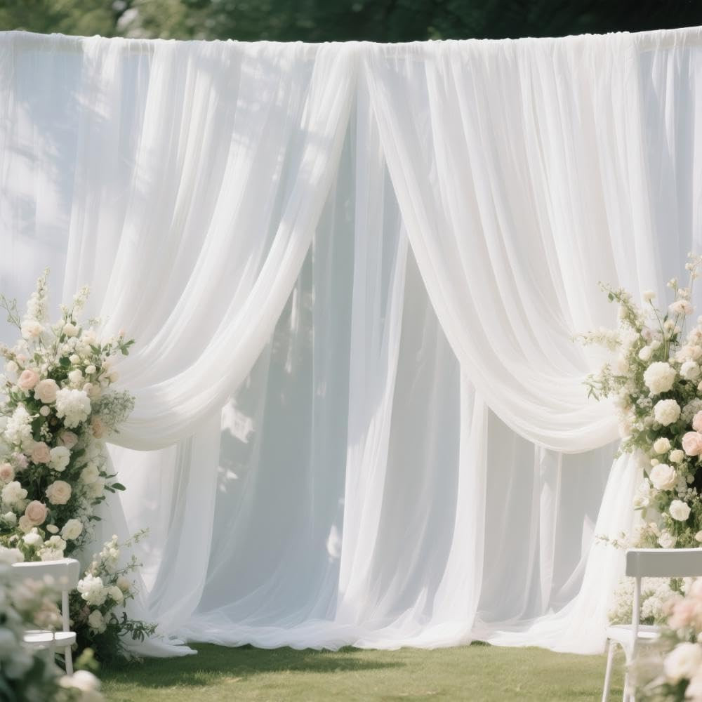 10 Yard White Chiffon Fabric Sheer Draping for Wedding Tulle Voile Material Arbo