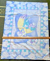 VTG ‘90’s Sleeping Moon & Bunnies Pastel Crib Quilt Wall Hanging Panel 44″x33″
