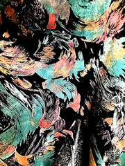 Velvet Upholstery Designer Fabric Modern Abstract Black Aqua Blue Pink 2 3/4 yd