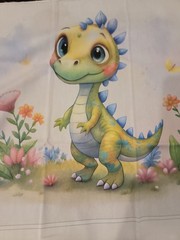 Cotton fabric 6 baby dragons, each square is 13 x 13 inches