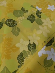 Yellow Trendex Fabric 2005 Cotton Hawaiian White Hibiscus Floral 2 Yards Beachy