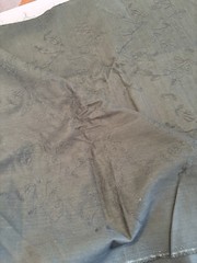 Dark Green Fabric Herringbone Weave; SameTone Embroidered Leaf Vine (3 Yds X45”)