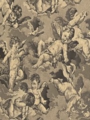 VTG Antique French Cherubs Damask Jacquard Interiors Fabric ~ Sage Olive Rare
