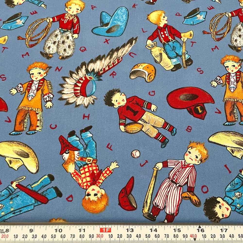Vintage Michael Miller Bobby Pretends Blue Cotton Fabric by the Half Yard 17.5″