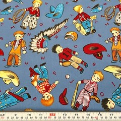 Vintage Michael Miller Bobby Pretends Blue Cotton Fabric by the Half Yard 17.5″