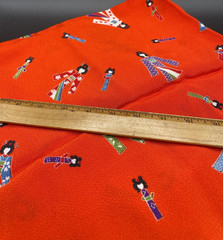 Vintage Red Japanese Maiko Print Knit Fabric / Table Cover – 25” x 26″
