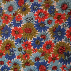 Vintage Retro 60’s 70’s Mod Floral 3/4 yard x 34″ wide Blue Red Orange Fabric
