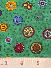 Sewing Quilting Cotton Fabric Debbie Mumm Green Buttons Butterfly Ladybug Gold