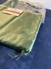 Vtg 1950s Harilela Hong Kong Silk Blend Brocade Fabric Silvery Green 5 Yards