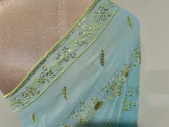 3 Yard Sea Foam Gold Embroidered Sequins Chiffon Fabric 44” Width