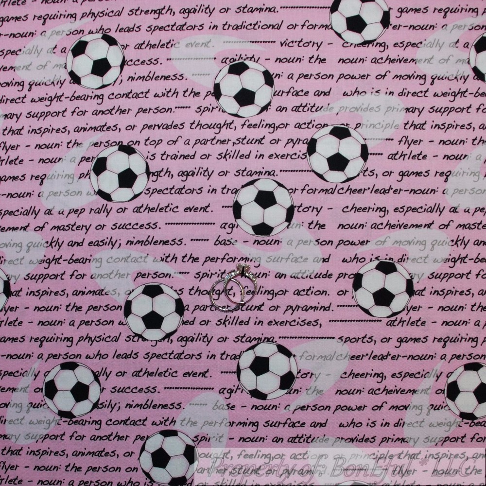 BonEful Fabric FQ Cotton Quilt Pink Black White B&W Soccer Ball Stripe Girl Mask