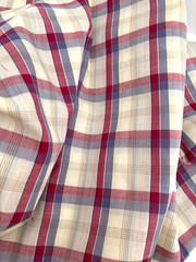 Vtg 3 1/3 Yd 62X118 Beige Cream White Red Blue Purple PLAID Cotton Quilt FABRIC